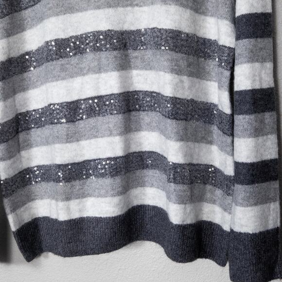 Halogen Striped Sequin Sweater Black Grey XXL NWT Holiday Winter Fashion Knit - Picture 4 of 10